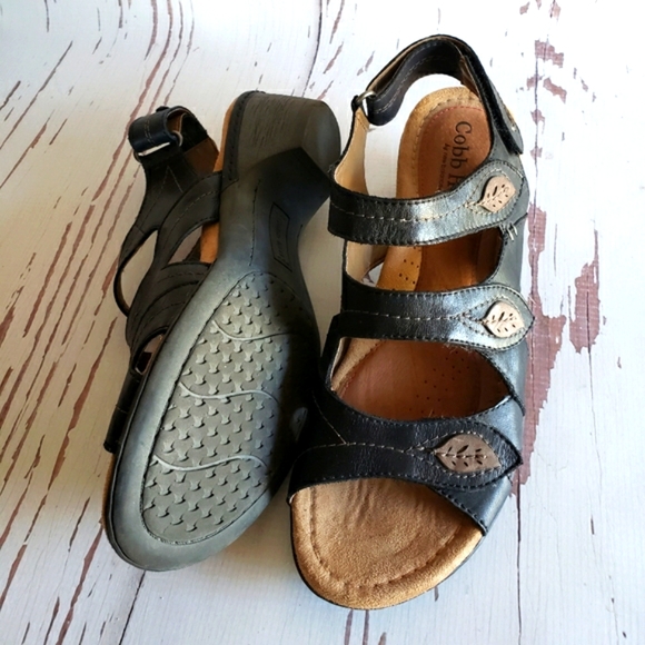 Cobb Hill black leather adjustable straps open toe slide woman sandals size 10 - Picture 5 of 5